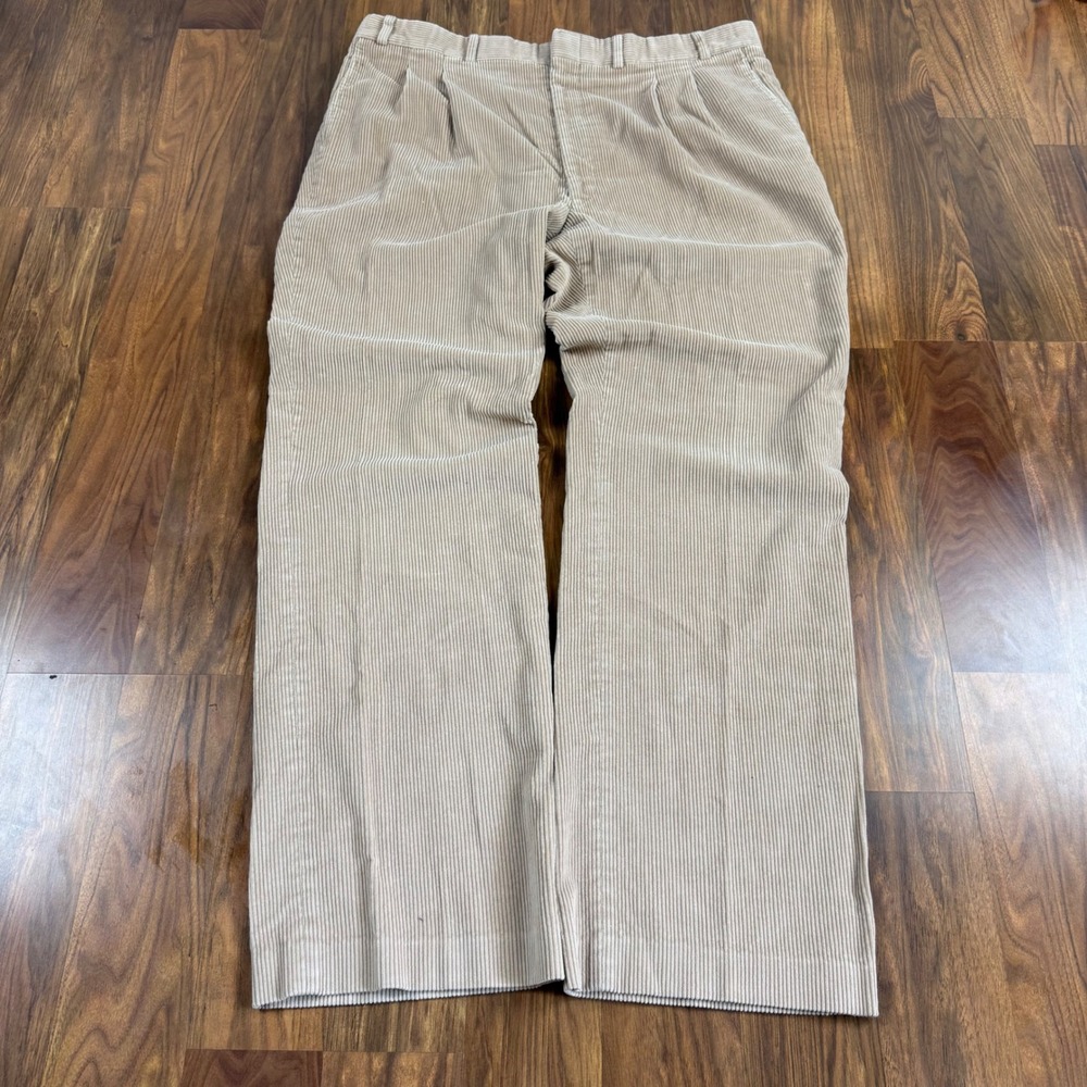 Vintage Lands End Baggy Corduroy Pants Mens 40 Tan Beige Wide Wale Made in USA